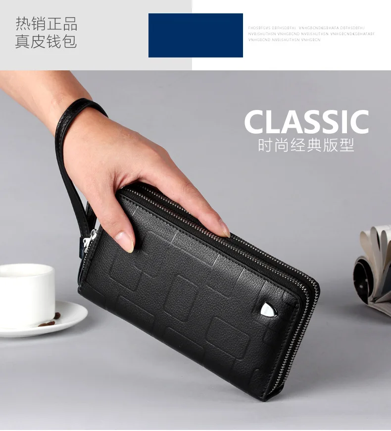 Genuine Leather Wallets for Men 2026 Long Zipper Wristlet Clutch Phone Bag Business Card Holder Wallet Brand Murse Coin Purse