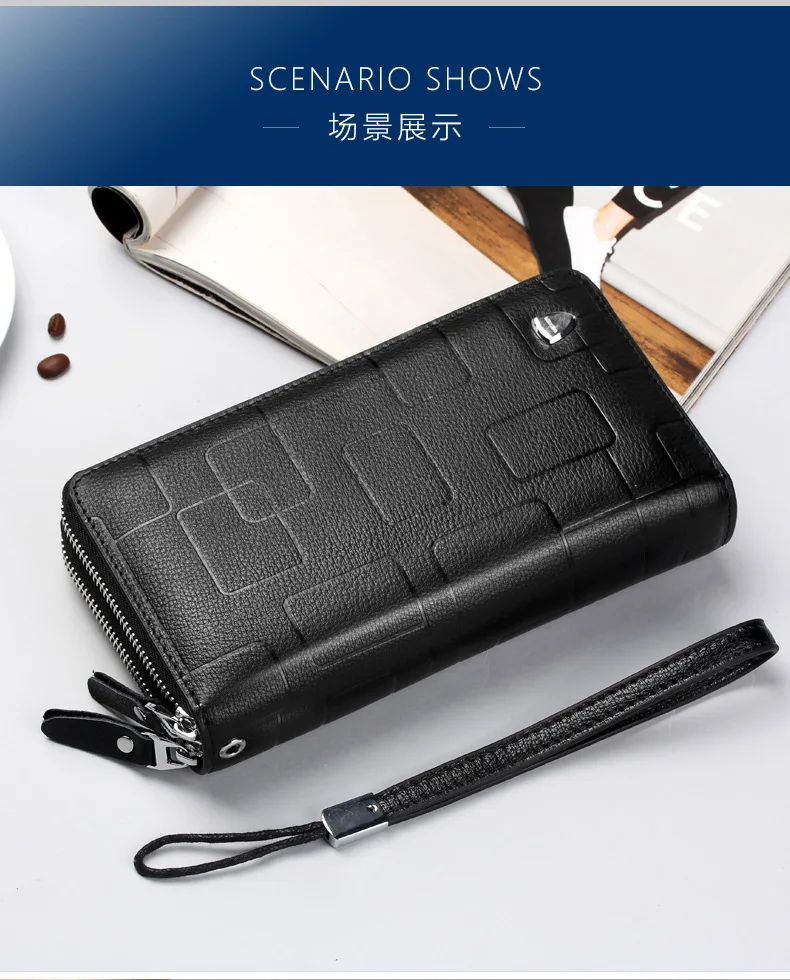 Genuine Leather Wallets for Men 2026 Long Zipper Wristlet Clutch Phone Bag Business Card Holder Wallet Brand Murse Coin Purse