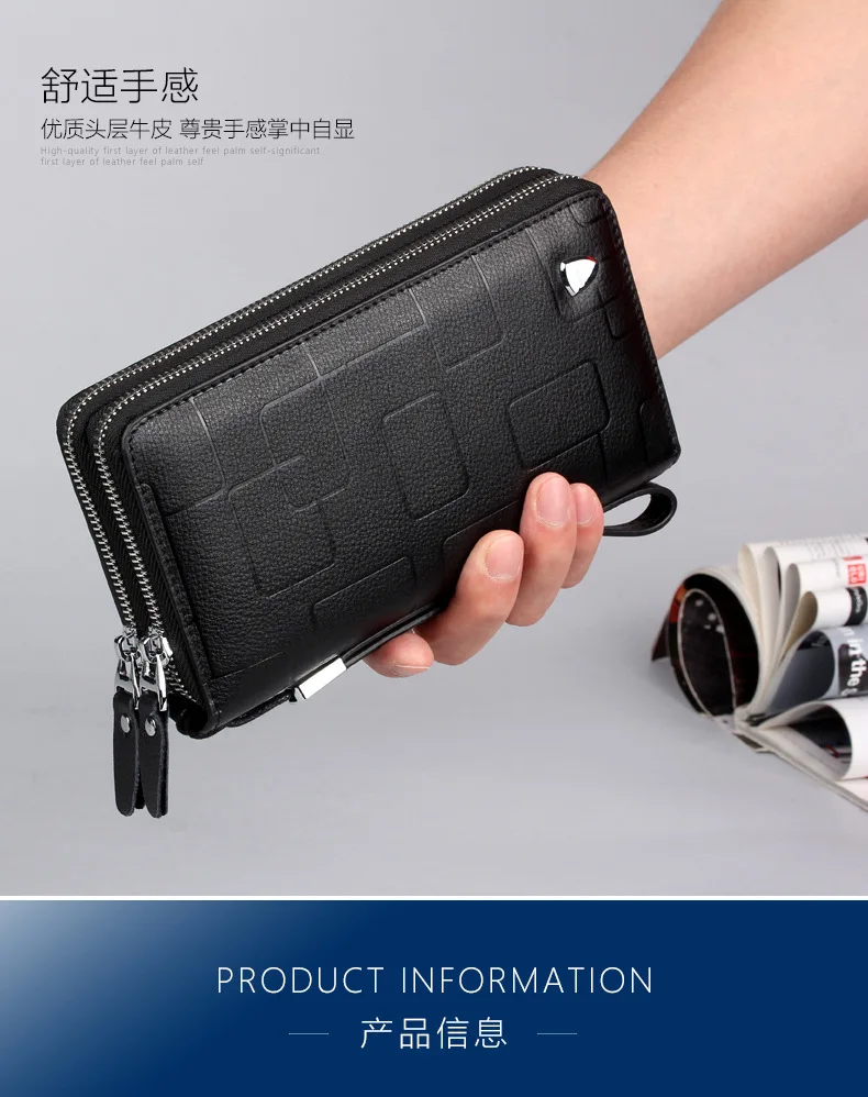 Genuine Leather Wallets for Men 2026 Long Zipper Wristlet Clutch Phone Bag Business Card Holder Wallet Brand Murse Coin Purse