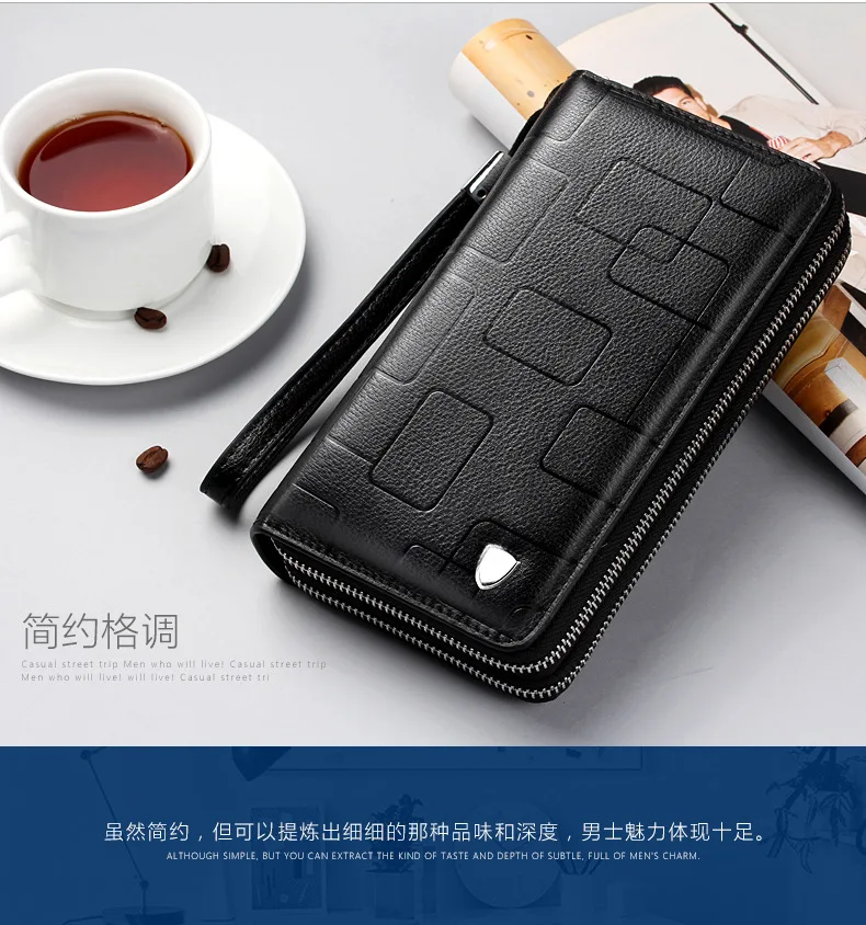 Genuine Leather Wallets for Men 2026 Long Zipper Wristlet Clutch Phone Bag Business Card Holder Wallet Brand Murse Coin Purse