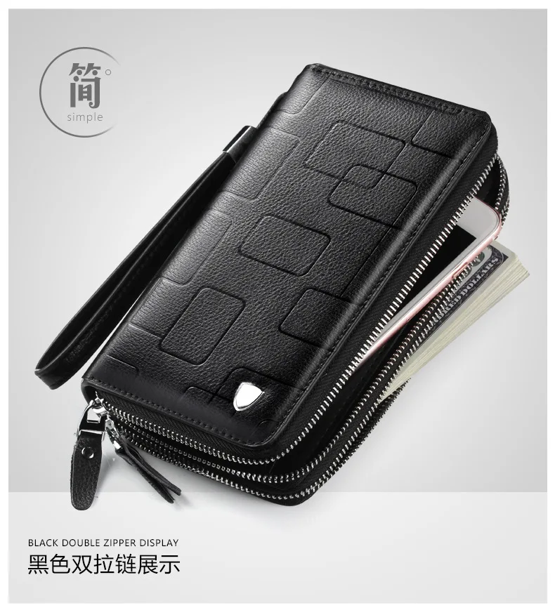 Genuine Leather Wallets for Men 2026 Long Zipper Wristlet Clutch Phone Bag Business Card Holder Wallet Brand Murse Coin Purse
