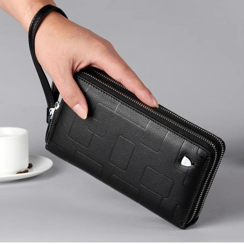 Genuine Leather Wallets for Men 2026 Long Zipper Wristlet Clutch Phone Bag Business Card Holder Wallet Brand Murse Coin Purse