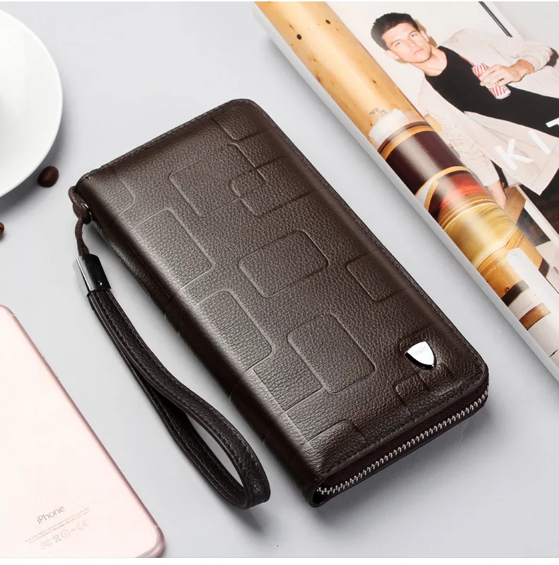 Genuine Leather Wallets for Men 2026 Long Zipper Wristlet Clutch Phone Bag Business Card Holder Wallet Brand Murse Coin Purse