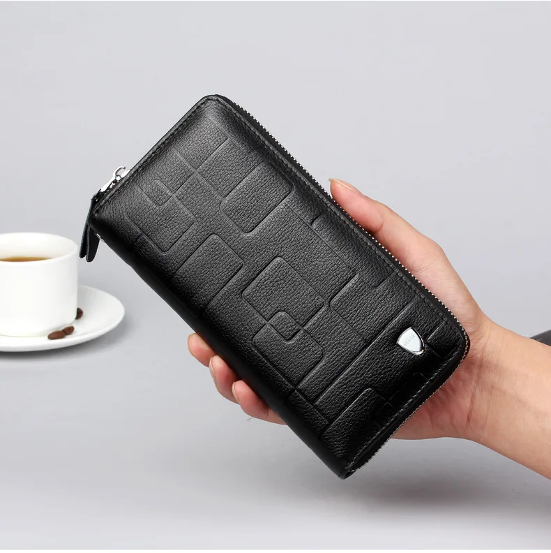 Genuine Leather Wallets for Men 2026 Long Zipper Wristlet Clutch Phone Bag Business Card Holder Wallet Brand Murse Coin Purse