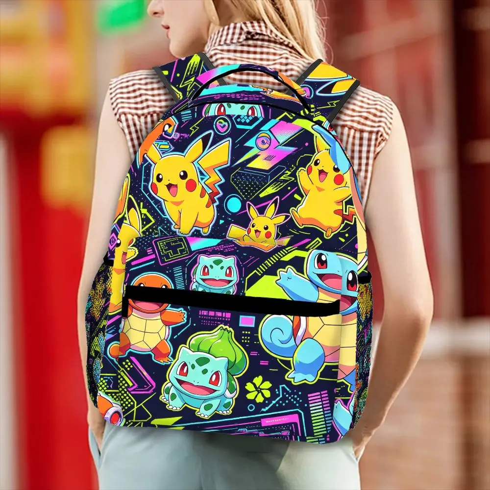 Neon Vibe Pokemon Characters Print Backpack Lightweight School Bag for Outdoor Travel Daypack