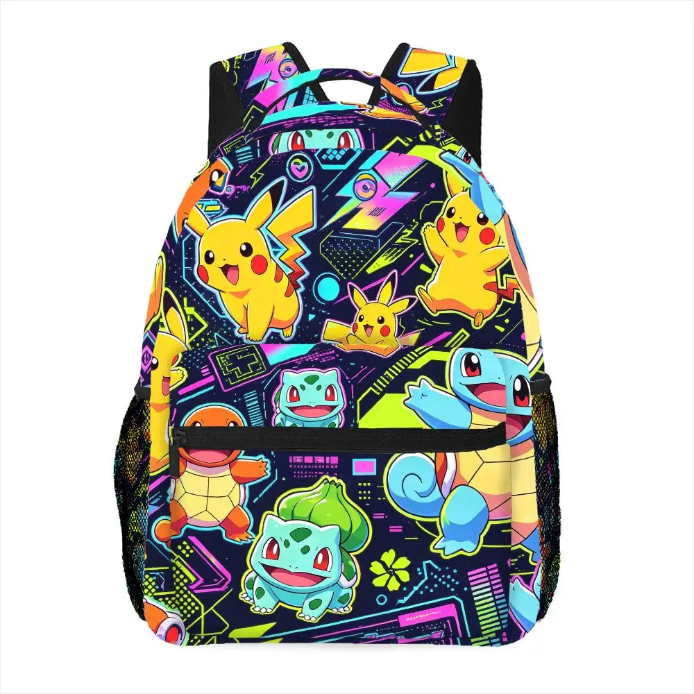 Neon Vibe Pokemon Characters Print Backpack Lightweight School Bag for Outdoor Travel Daypack