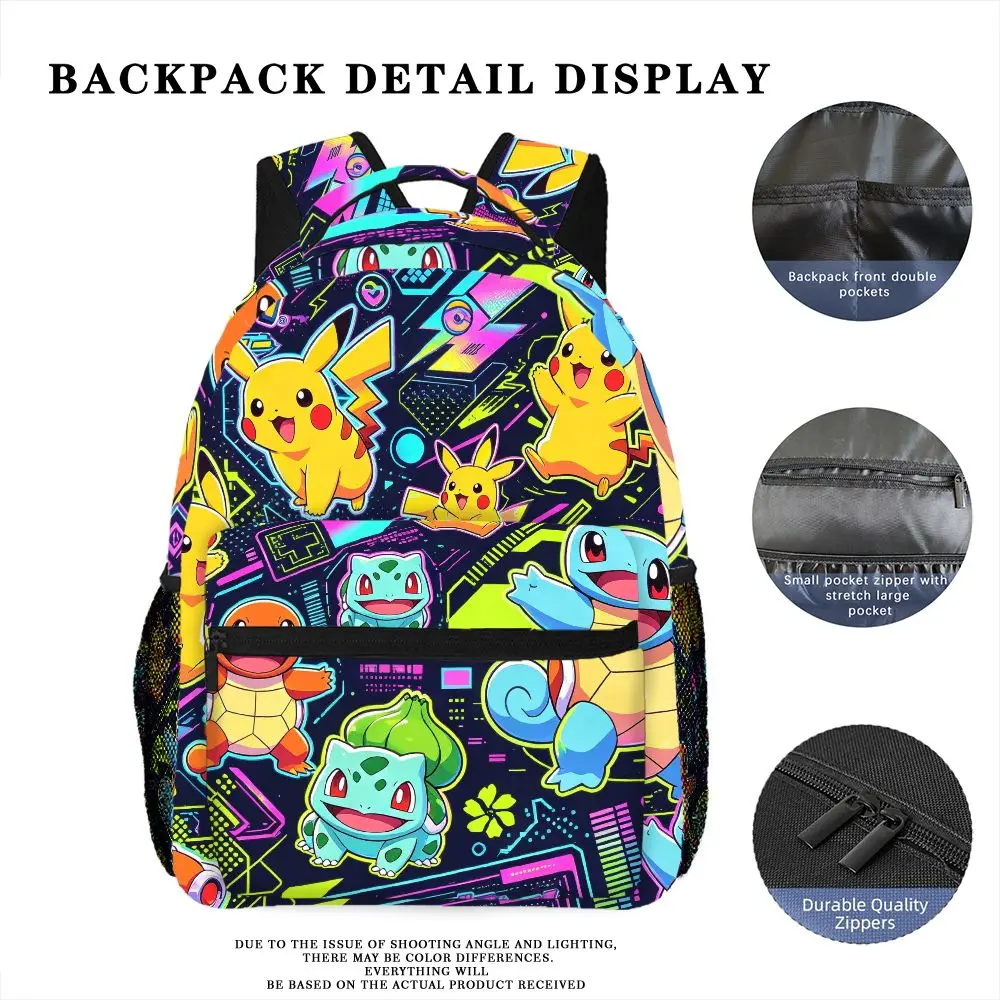 Neon Vibe Pokemon Characters Print Backpack Lightweight School Bag for Outdoor Travel Daypack