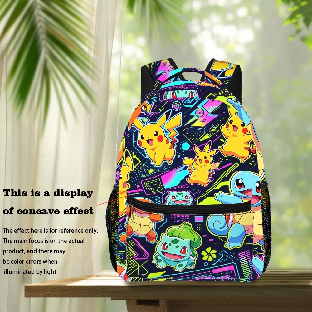 Neon Vibe Pokemon Characters Print Backpack Lightweight School Bag for Outdoor Travel Daypack