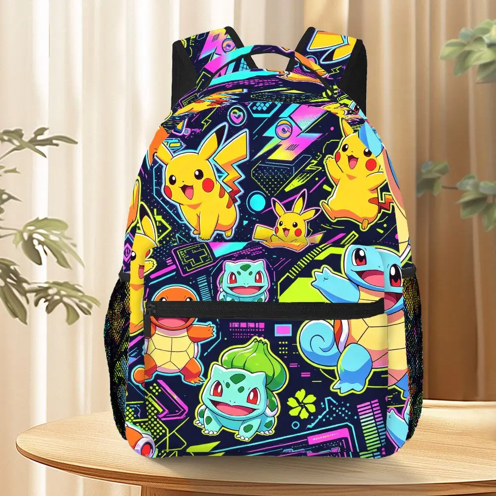 Neon Vibe Pokemon Characters Print Backpack Lightweight School Bag for Outdoor Travel Daypack