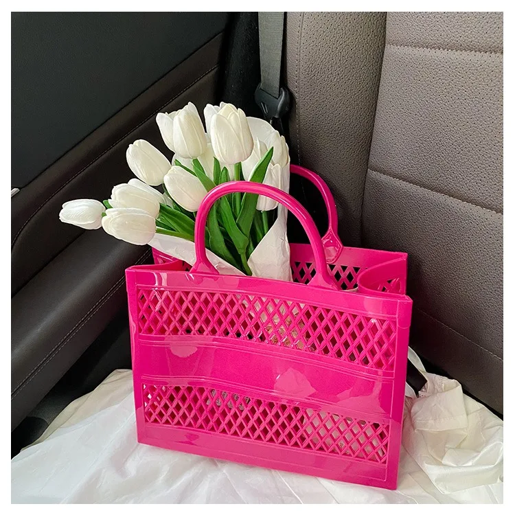 2025 New Large Beach Bag PVC Rubber Waterproof Beach Travel Picnic Storage Basket Women Shopping Handbags Sac Jelly Tote Bag Ins