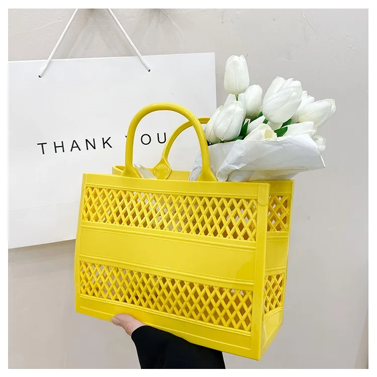 2025 New Large Beach Bag PVC Rubber Waterproof Beach Travel Picnic Storage Basket Women Shopping Handbags Sac Jelly Tote Bag Ins