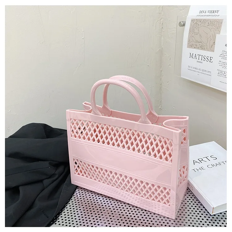 2025 New Large Beach Bag PVC Rubber Waterproof Beach Travel Picnic Storage Basket Women Shopping Handbags Sac Jelly Tote Bag Ins