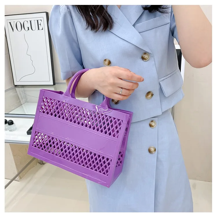 2025 New Large Beach Bag PVC Rubber Waterproof Beach Travel Picnic Storage Basket Women Shopping Handbags Sac Jelly Tote Bag Ins
