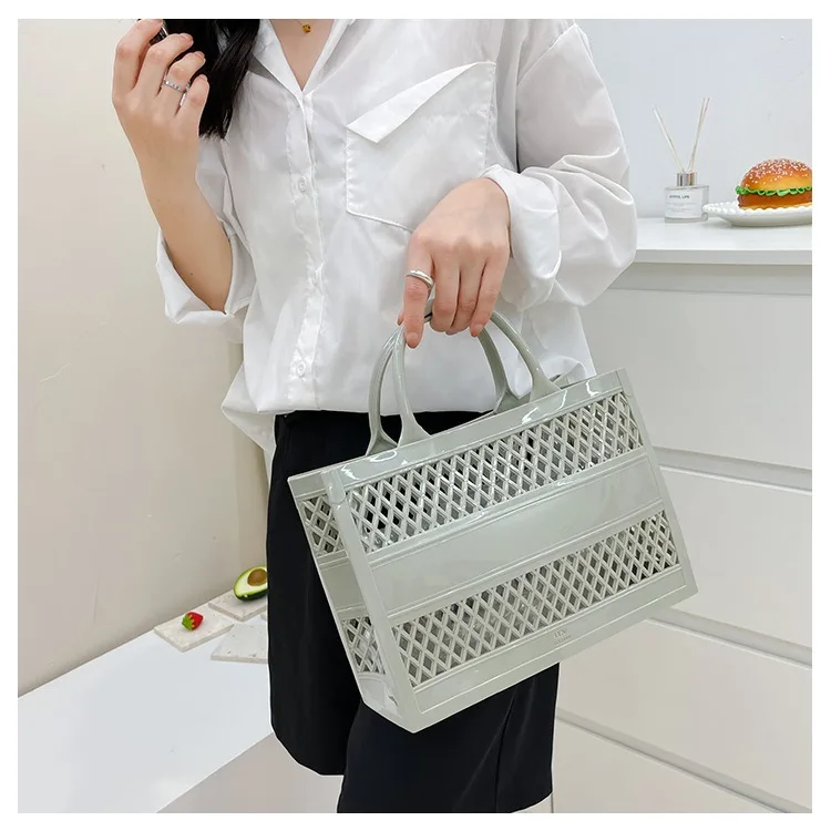 2025 New Large Beach Bag PVC Rubber Waterproof Beach Travel Picnic Storage Basket Women Shopping Handbags Sac Jelly Tote Bag Ins