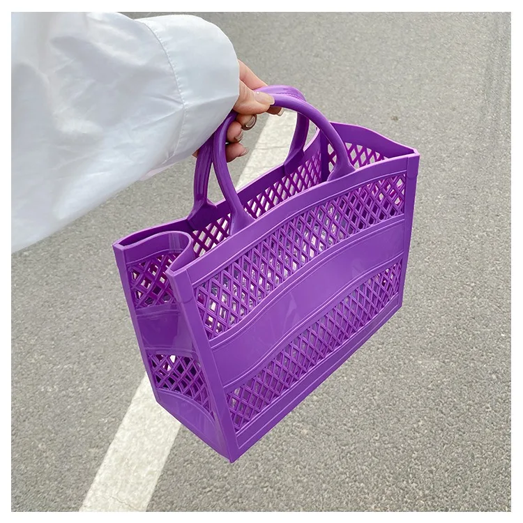 2025 New Large Beach Bag PVC Rubber Waterproof Beach Travel Picnic Storage Basket Women Shopping Handbags Sac Jelly Tote Bag Ins