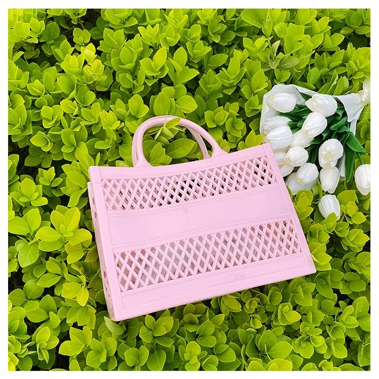 2025 New Large Beach Bag PVC Rubber Waterproof Beach Travel Picnic Storage Basket Women Shopping Handbags Sac Jelly Tote Bag Ins