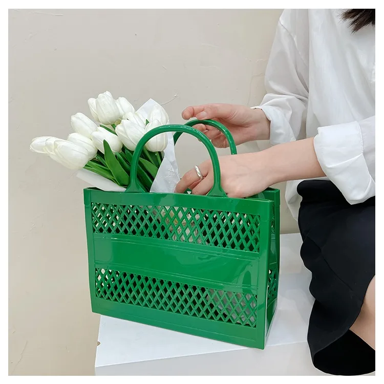 2025 New Large Beach Bag PVC Rubber Waterproof Beach Travel Picnic Storage Basket Women Shopping Handbags Sac Jelly Tote Bag Ins