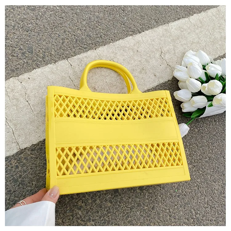 2025 New Large Beach Bag PVC Rubber Waterproof Beach Travel Picnic Storage Basket Women Shopping Handbags Sac Jelly Tote Bag Ins