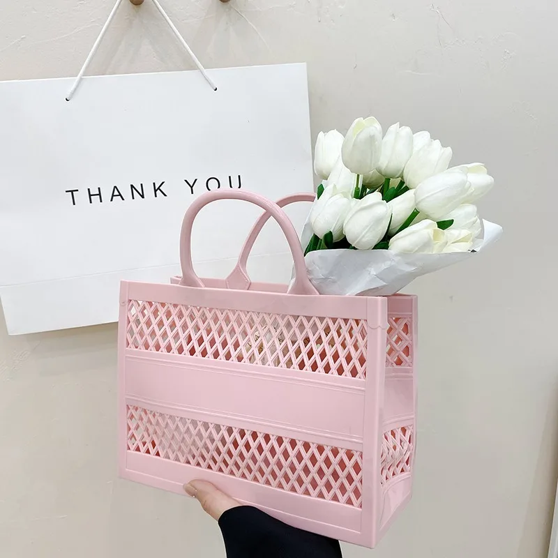 2025 New Large Beach Bag PVC Rubber Waterproof Beach Travel Picnic Storage Basket Women Shopping Handbags Sac Jelly Tote Bag Ins