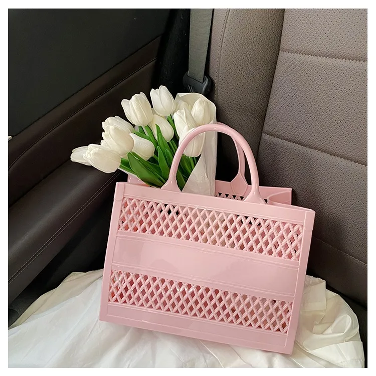 2025 New Large Beach Bag PVC Rubber Waterproof Beach Travel Picnic Storage Basket Women Shopping Handbags Sac Jelly Tote Bag Ins