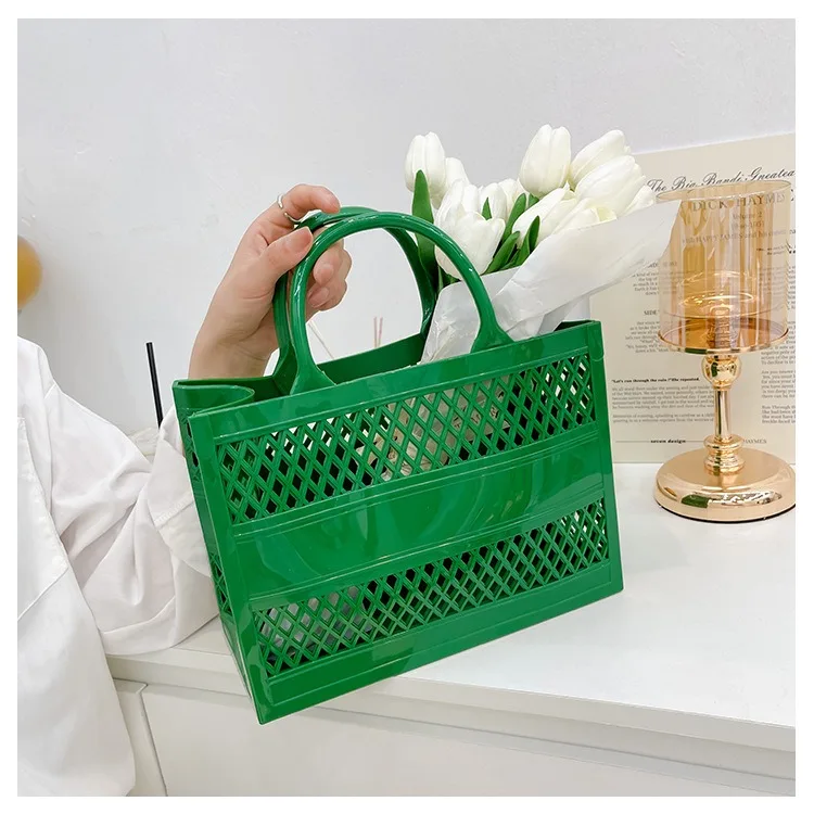 2025 New Large Beach Bag PVC Rubber Waterproof Beach Travel Picnic Storage Basket Women Shopping Handbags Sac Jelly Tote Bag Ins