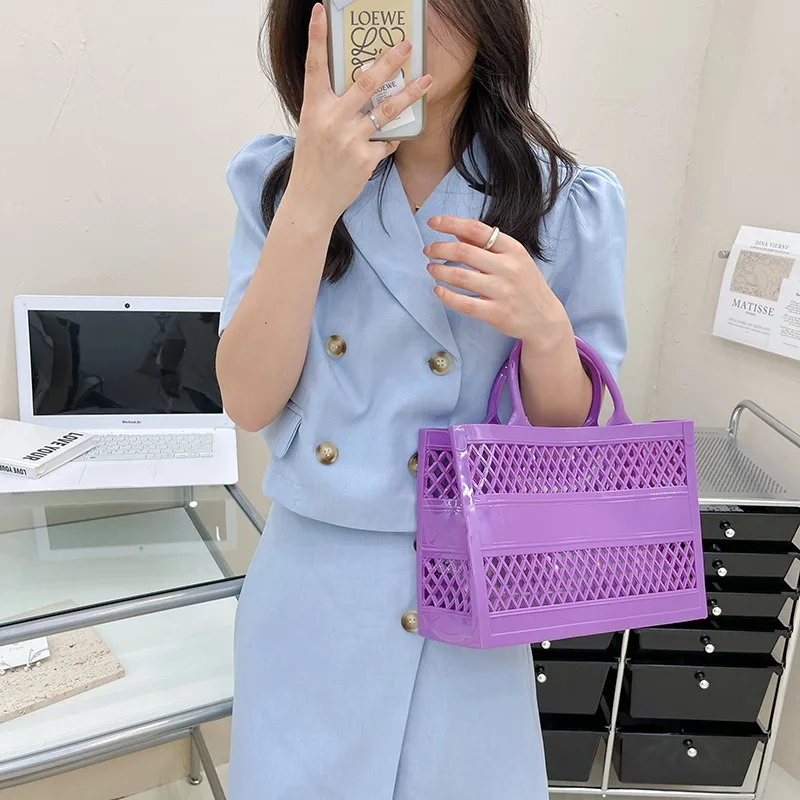 2025 New Large Beach Bag PVC Rubber Waterproof Beach Travel Picnic Storage Basket Women Shopping Handbags Sac Jelly Tote Bag Ins