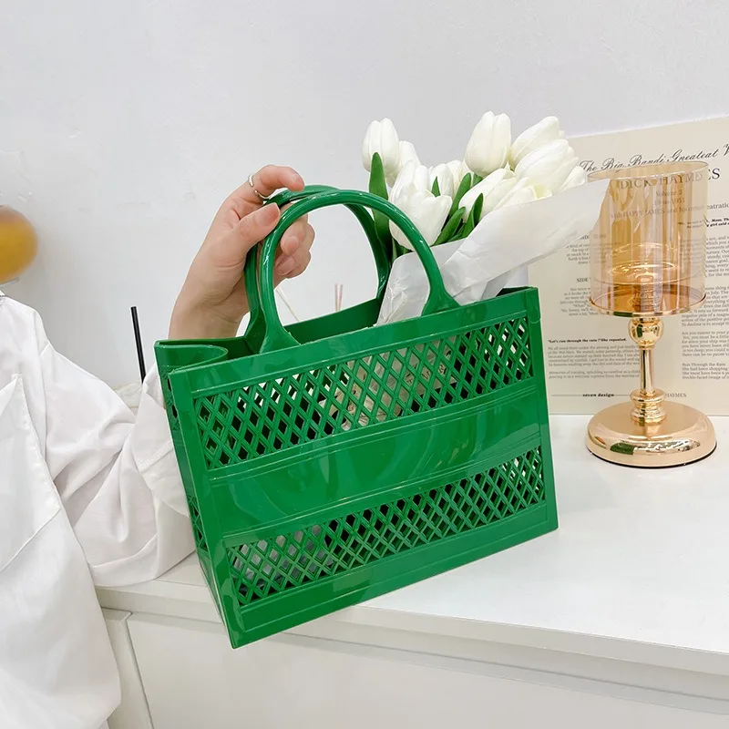 2025 New Large Beach Bag PVC Rubber Waterproof Beach Travel Picnic Storage Basket Women Shopping Handbags Sac Jelly Tote Bag Ins