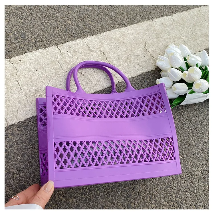 2025 New Large Beach Bag PVC Rubber Waterproof Beach Travel Picnic Storage Basket Women Shopping Handbags Sac Jelly Tote Bag Ins