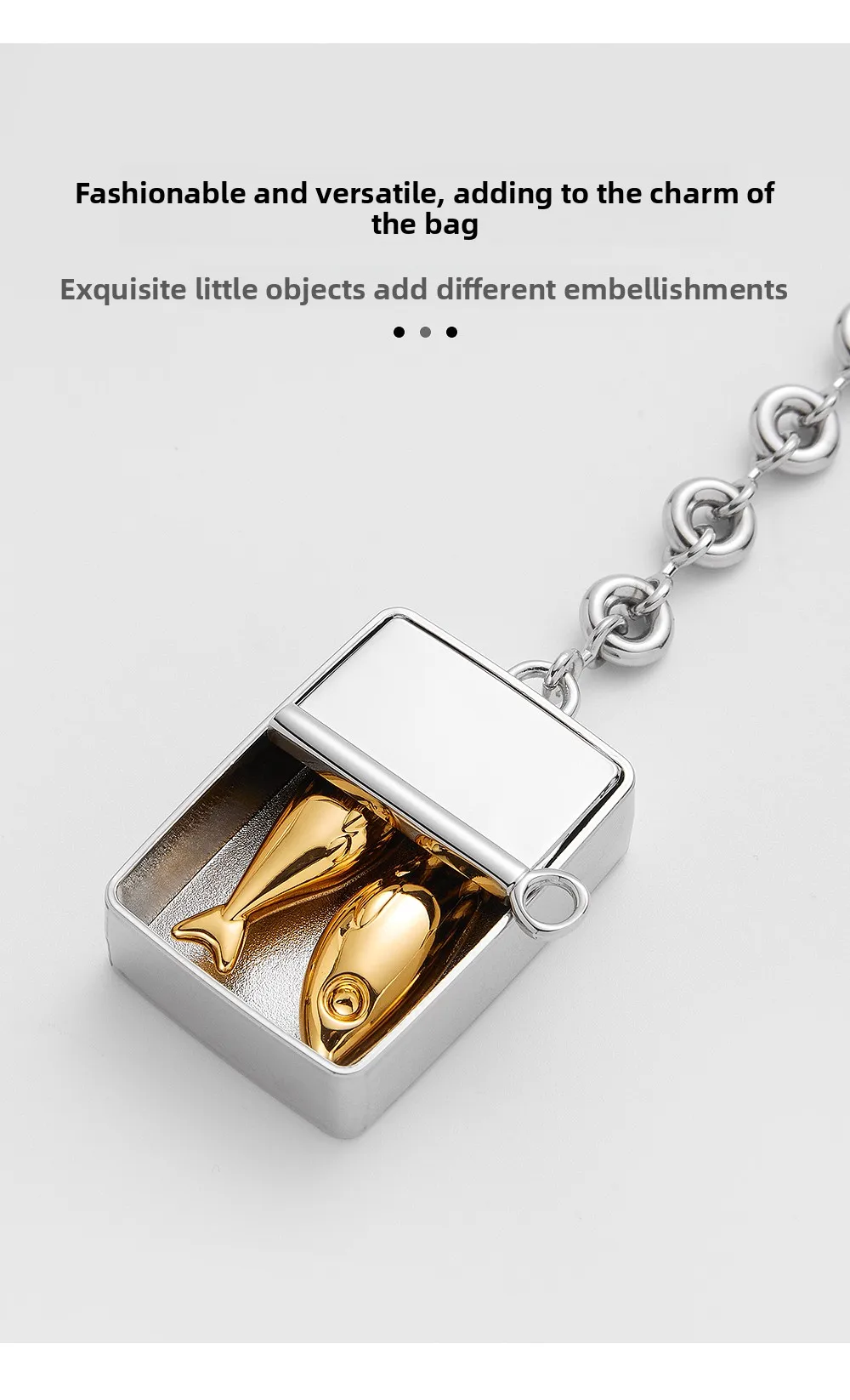 Silver Box Fish For Women Bag Keychain Gift Durable Fashion Highend Car Hanging Ornament Delicate Bag Accessories