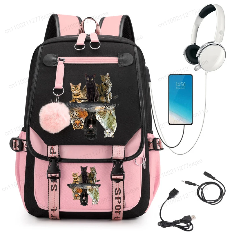 Cat Kawaii Graphic Anime Backpacks Children Girl Pink Schoolbag Student Back To School Mochila School Backpack Usb School Bag