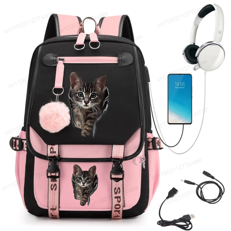 Cat Kawaii Graphic Anime Backpacks Children Girl Pink Schoolbag Student Back To School Mochila School Backpack Usb School Bag