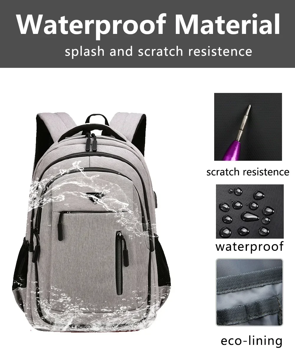 Large Capacity Backpack Men Laptop Backpacks 15.6 Oxford Black Solid High School Bags Teen College Boy Gril Student Backpack