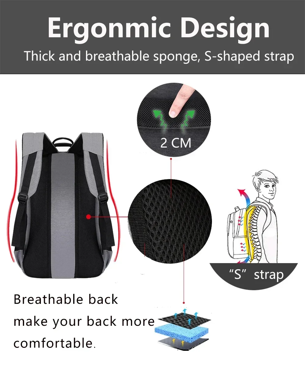 Large Capacity Backpack Men Laptop Backpacks 15.6 Oxford Black Solid High School Bags Teen College Boy Gril Student Backpack
