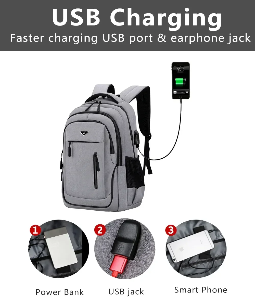 Large Capacity Backpack Men Laptop Backpacks 15.6 Oxford Black Solid High School Bags Teen College Boy Gril Student Backpack