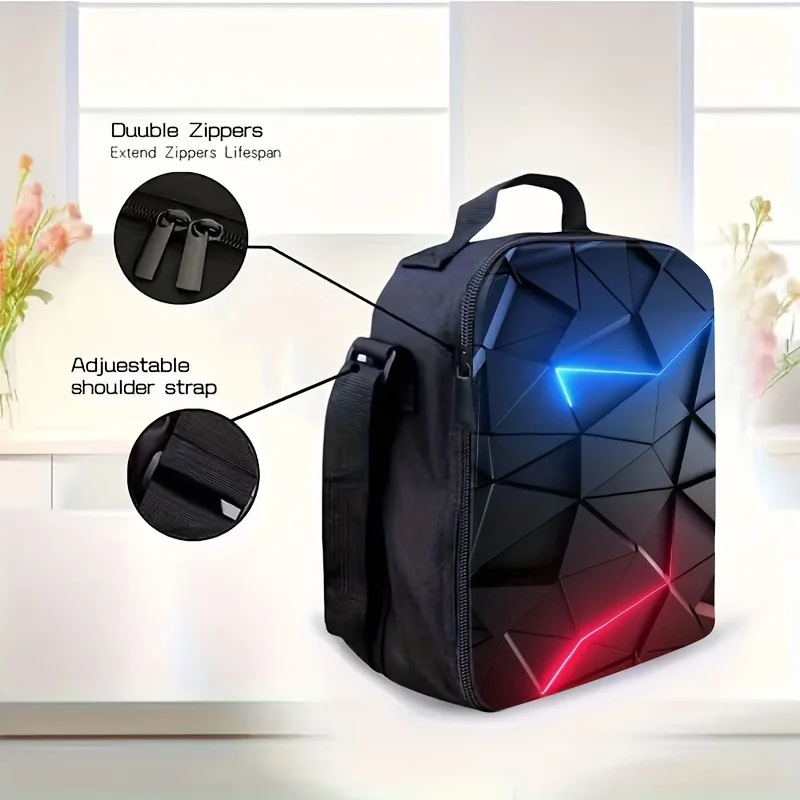 3pcs Geometric Pattern Print Backpack Set (Includes Lunch Bag And Pencil Case) - Ultra-Soft Durable Material, Adjustable Straps,