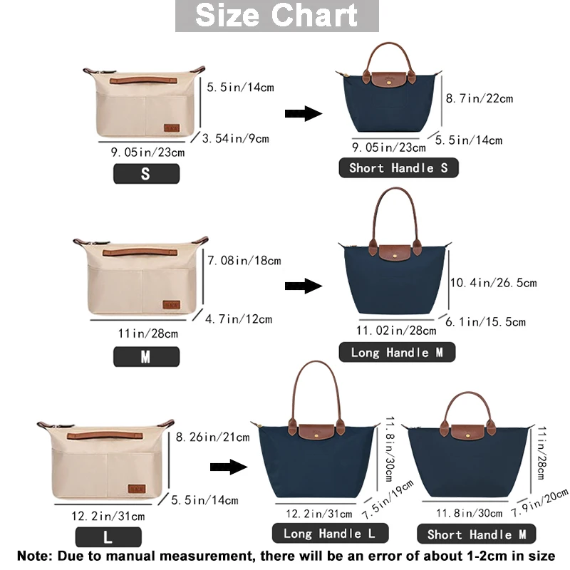 EverToner Nylon Insert Organizer Bag for Longch-mp LE PLIAGE Bag Luxury Handbags Travel Inner Purse Portable Makeup Bags