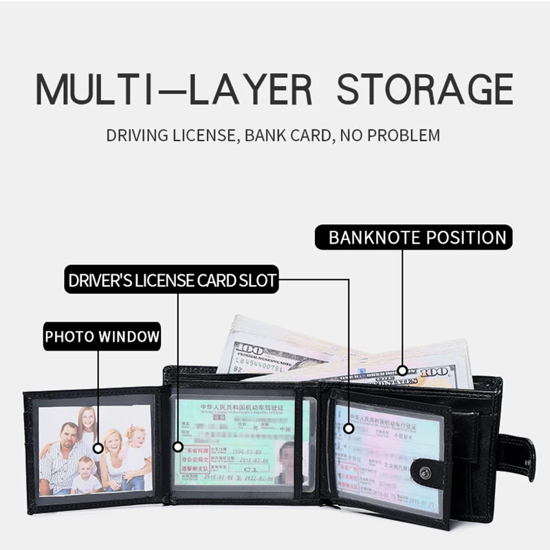 2026 New Men's Genuine Leather Wallet Top Layer Cowhide Short Horizontal Wallet Coin Pocket Card Holder