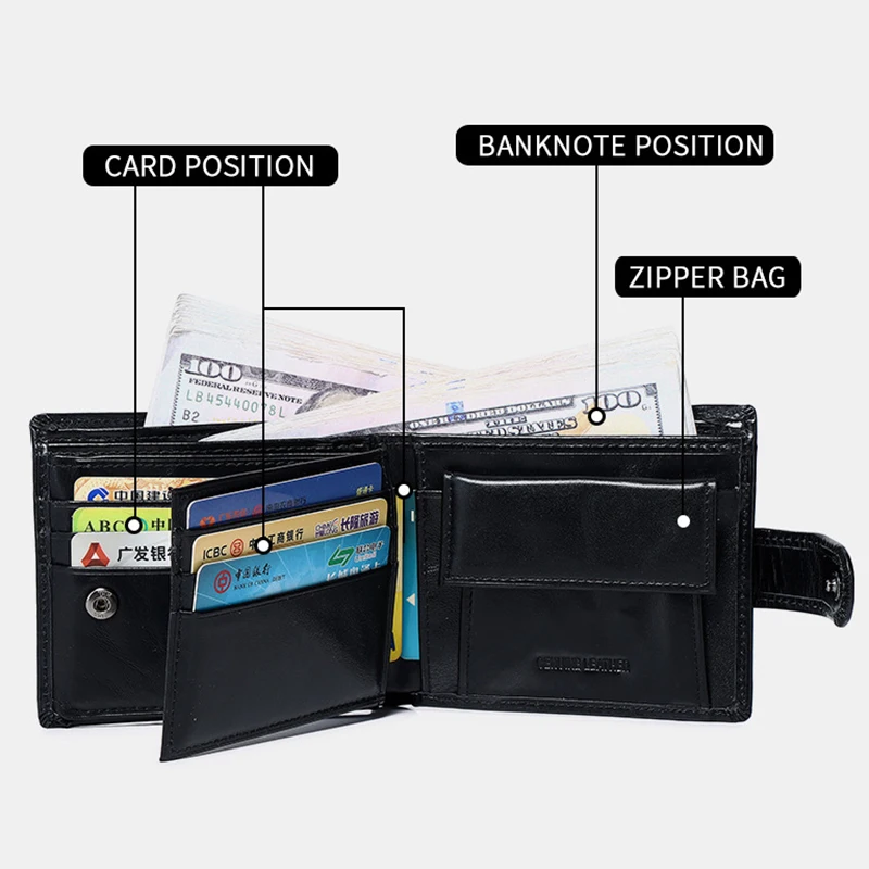 2026 New Men's Genuine Leather Wallet Top Layer Cowhide Short Horizontal Wallet Coin Pocket Card Holder