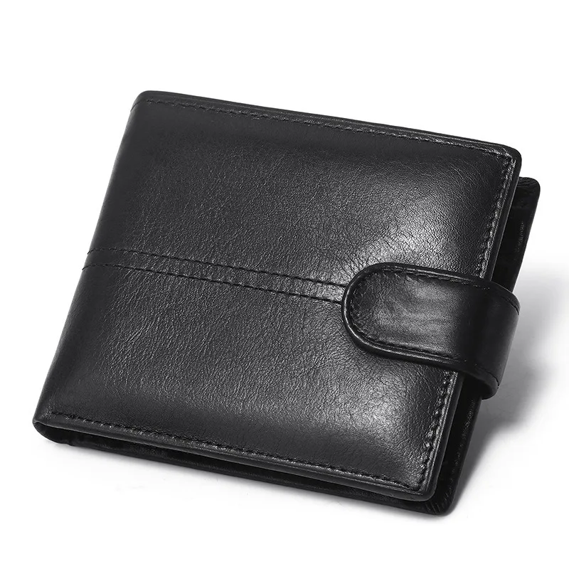 Men's Genuine Leather Wallet, Rfid Anti-Theft Brush, Anti-Magnetic, Short Coin Purse, Large Capacity, Multi-Slot Buckle Wallet