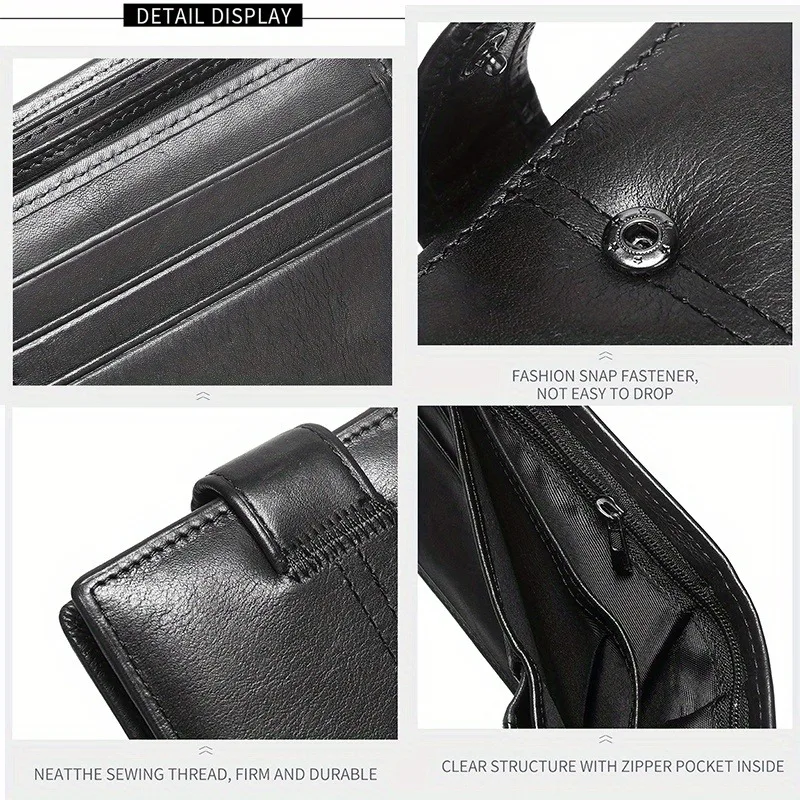 Men's Genuine Leather Wallet, Rfid Anti-Theft Brush, Anti-Magnetic, Short Coin Purse, Large Capacity, Multi-Slot Buckle Wallet