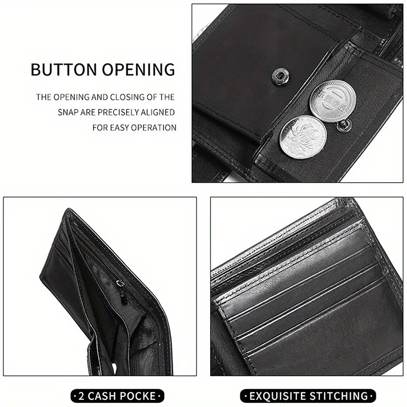 Men's Genuine Leather Wallet, Rfid Anti-Theft Brush, Anti-Magnetic, Short Coin Purse, Large Capacity, Multi-Slot Buckle Wallet