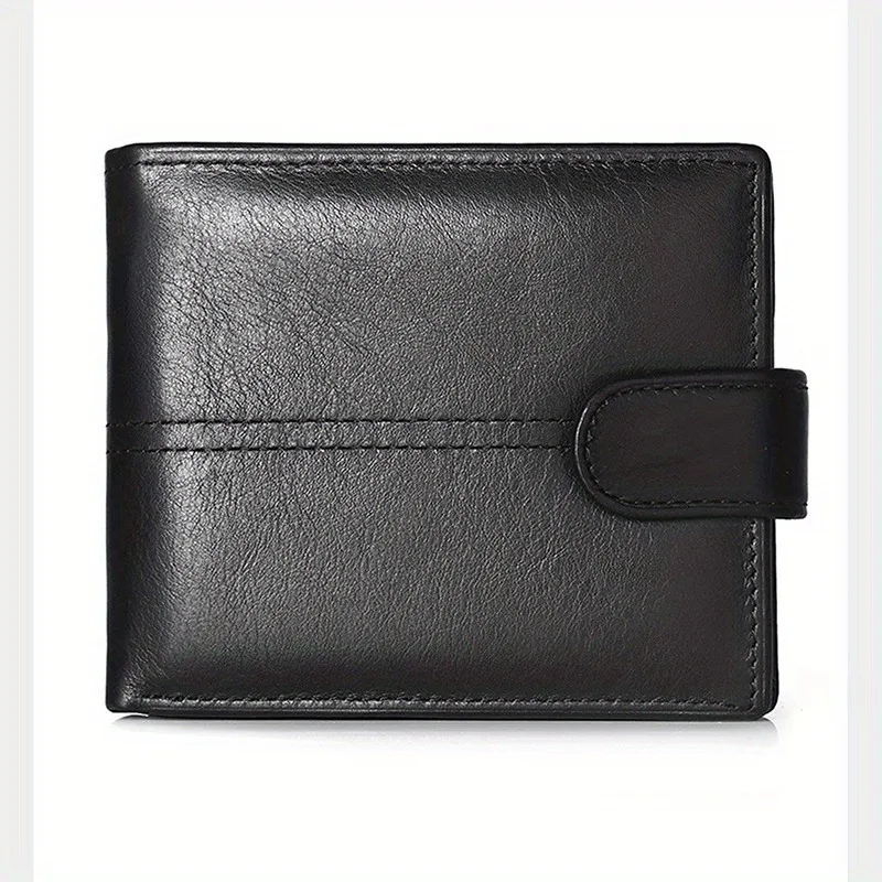 Men's Genuine Leather Wallet, Rfid Anti-Theft Brush, Anti-Magnetic, Short Coin Purse, Large Capacity, Multi-Slot Buckle Wallet