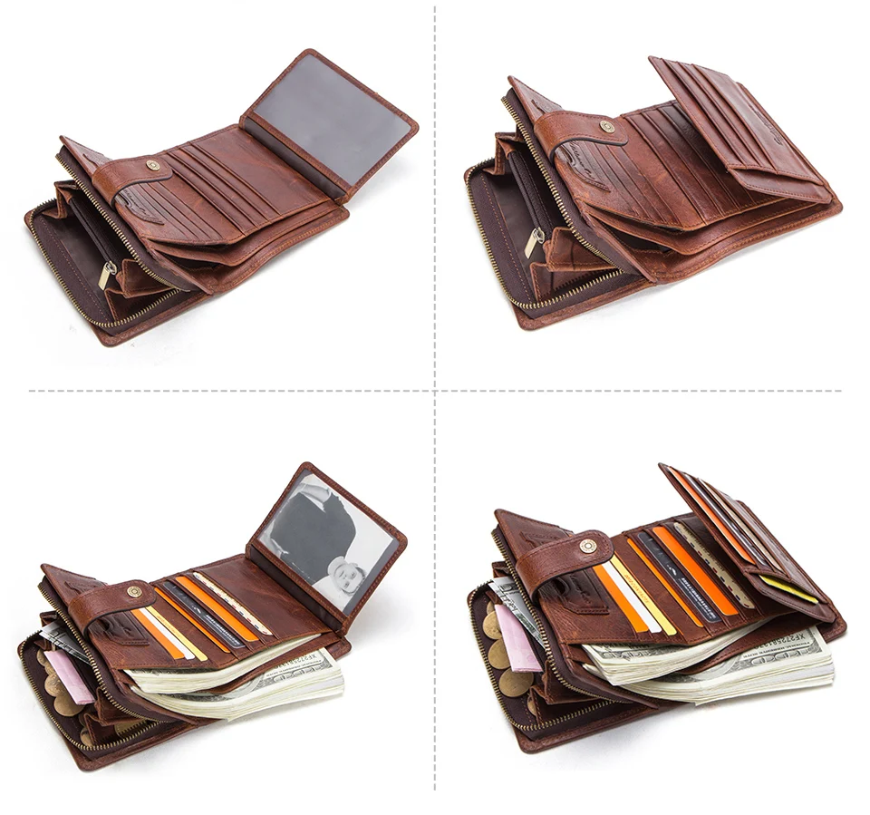 Contact'S Genuine Leather Wallets Women Men Wallet Short Small RFID Blocking Card Holder Wallets Ladies Red Coin Purse