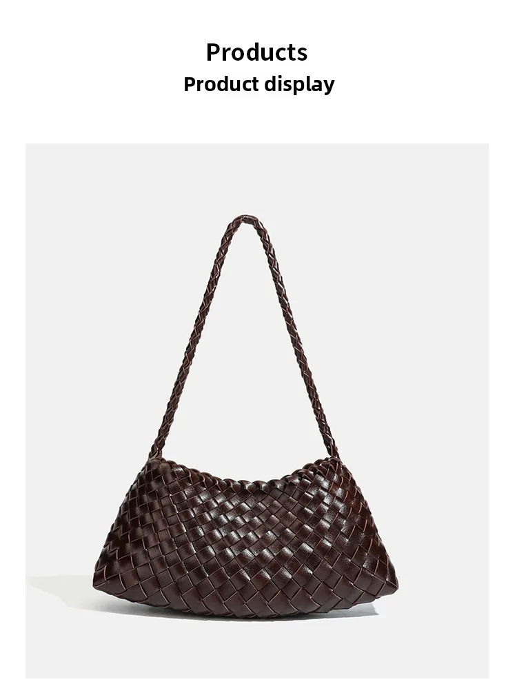 High End Fashion Handbag Messenger Bag with Large Inner Pocket, Popular Pure Hand Woven Bag for Women Tote Shoulder Underarm Bag