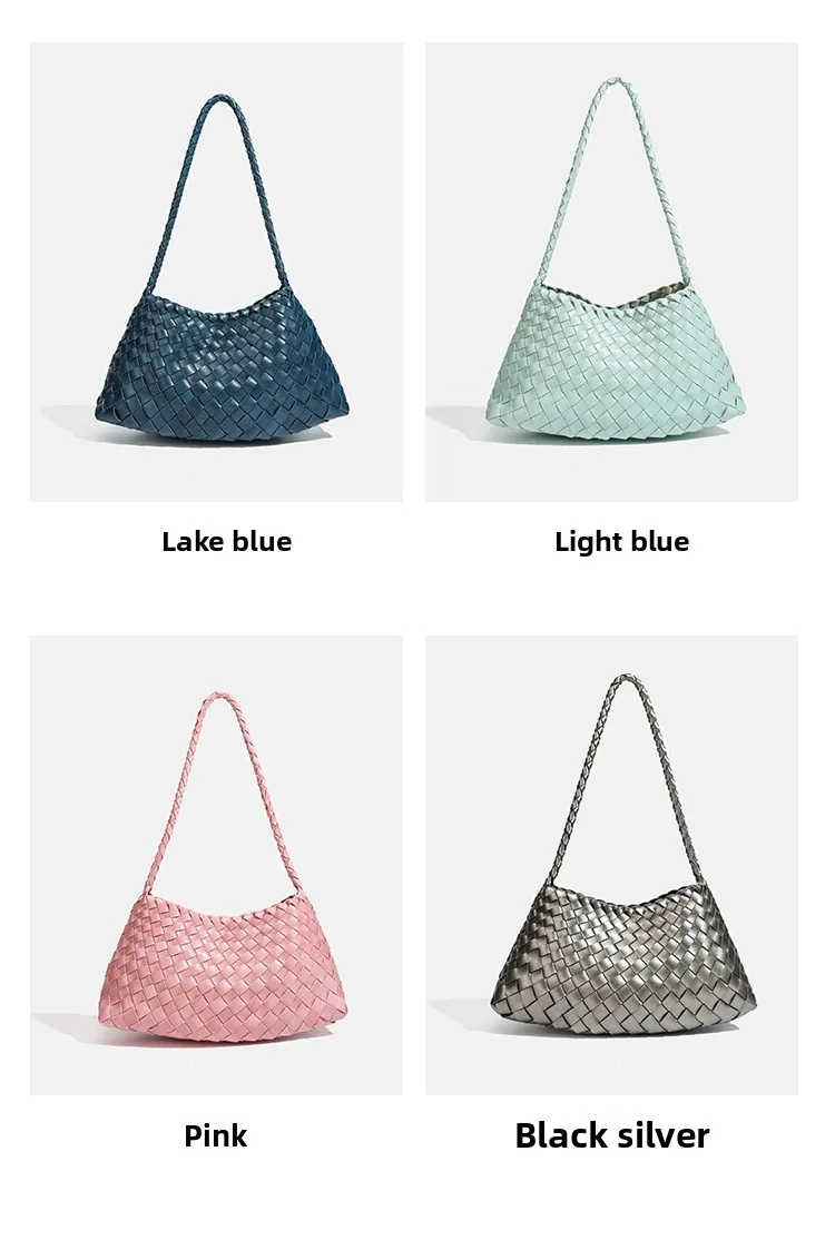 High End Fashion Handbag Messenger Bag with Large Inner Pocket, Popular Pure Hand Woven Bag for Women Tote Shoulder Underarm Bag