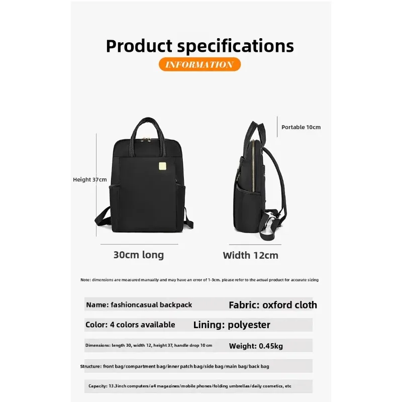 Women Oxford Cloth Backpack Large Capacity, Lightweight, Ideal for Business Commutes, Student Laptop Storage, Travel Outdoor Use