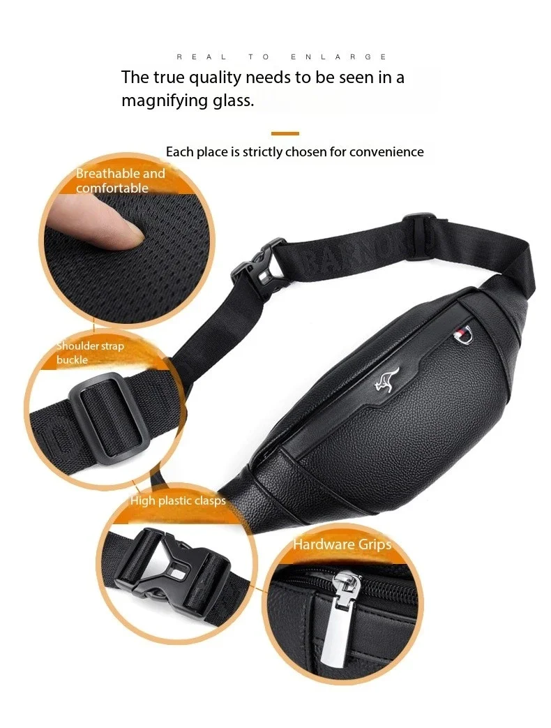 Business Leather Waist Bag Multifunctional Workout Traveling Running Crossbody Casual Wallets Waist Pack Phone Bag Man Chest Bag