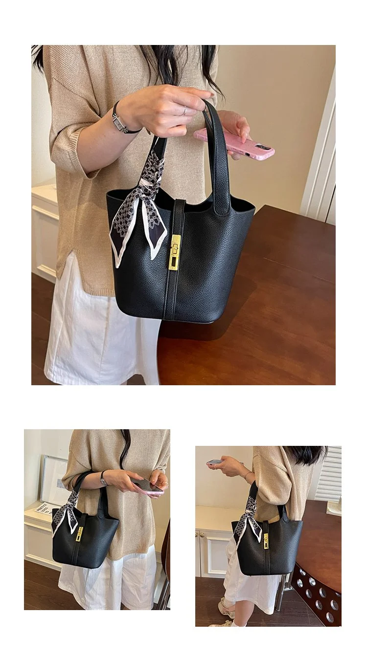 Designer Women's Genuine Leather Handbags Luxury Quality Fashion Tote Bucket Bag Lady's Small to Big Size