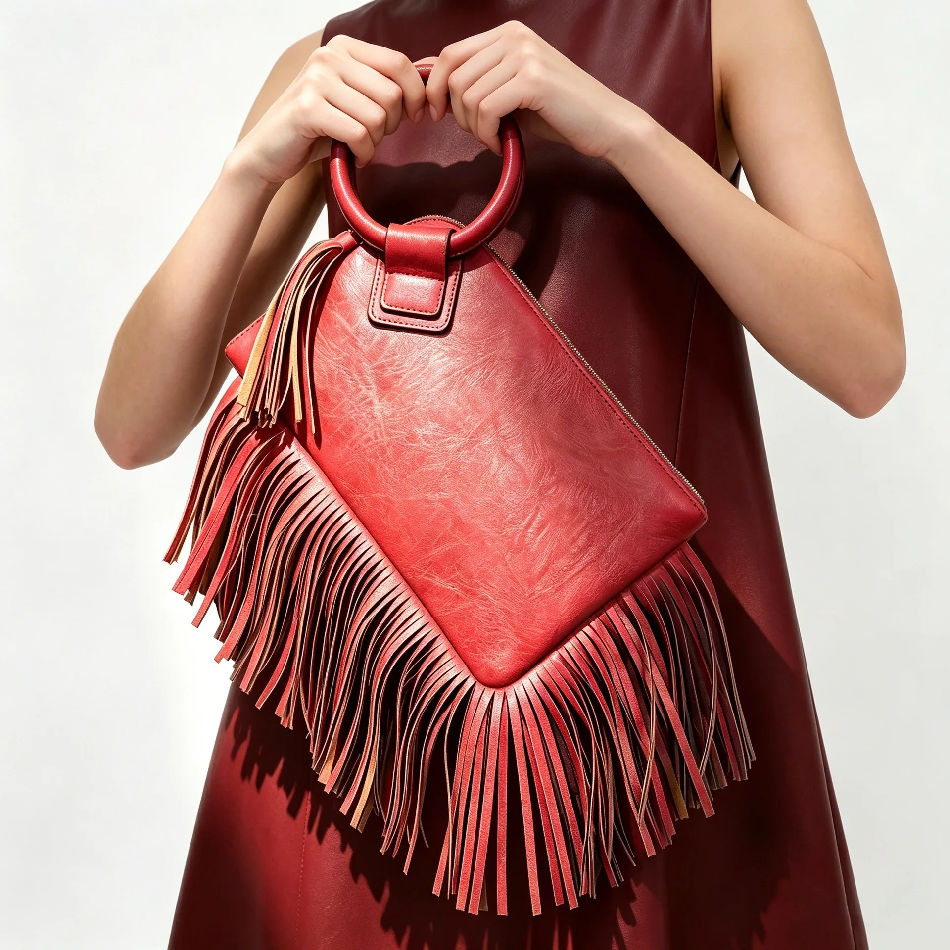 Vintage and personalized women's fringed clutch bag, fashionable street style Y2K handbag