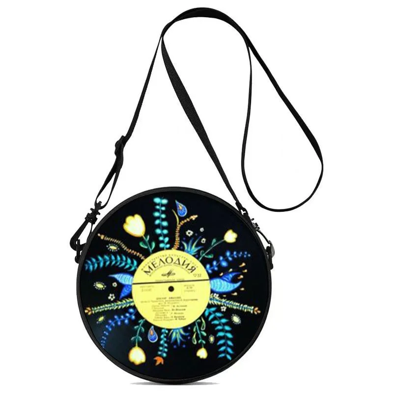 Record Floral Print Round Shoulder Bag Casual Messenger Bag for Woman Best Gifts 2D Flat Casual Daily Crossbody Bag Accessories